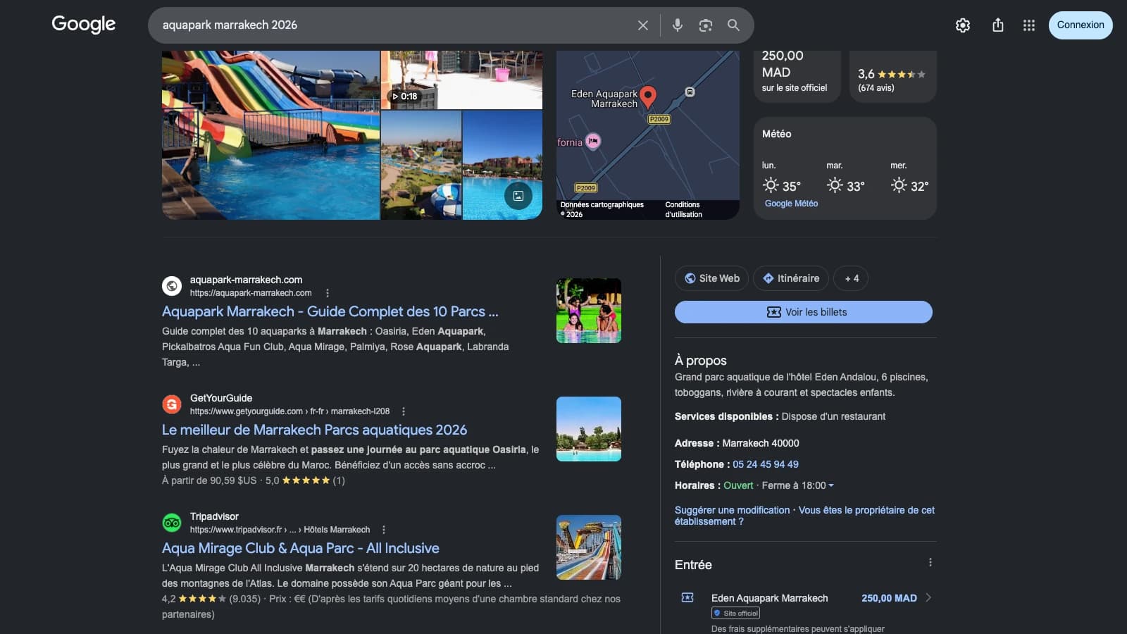 Aquapark Marrakech ranks #1 on Google, above Tripadvisor