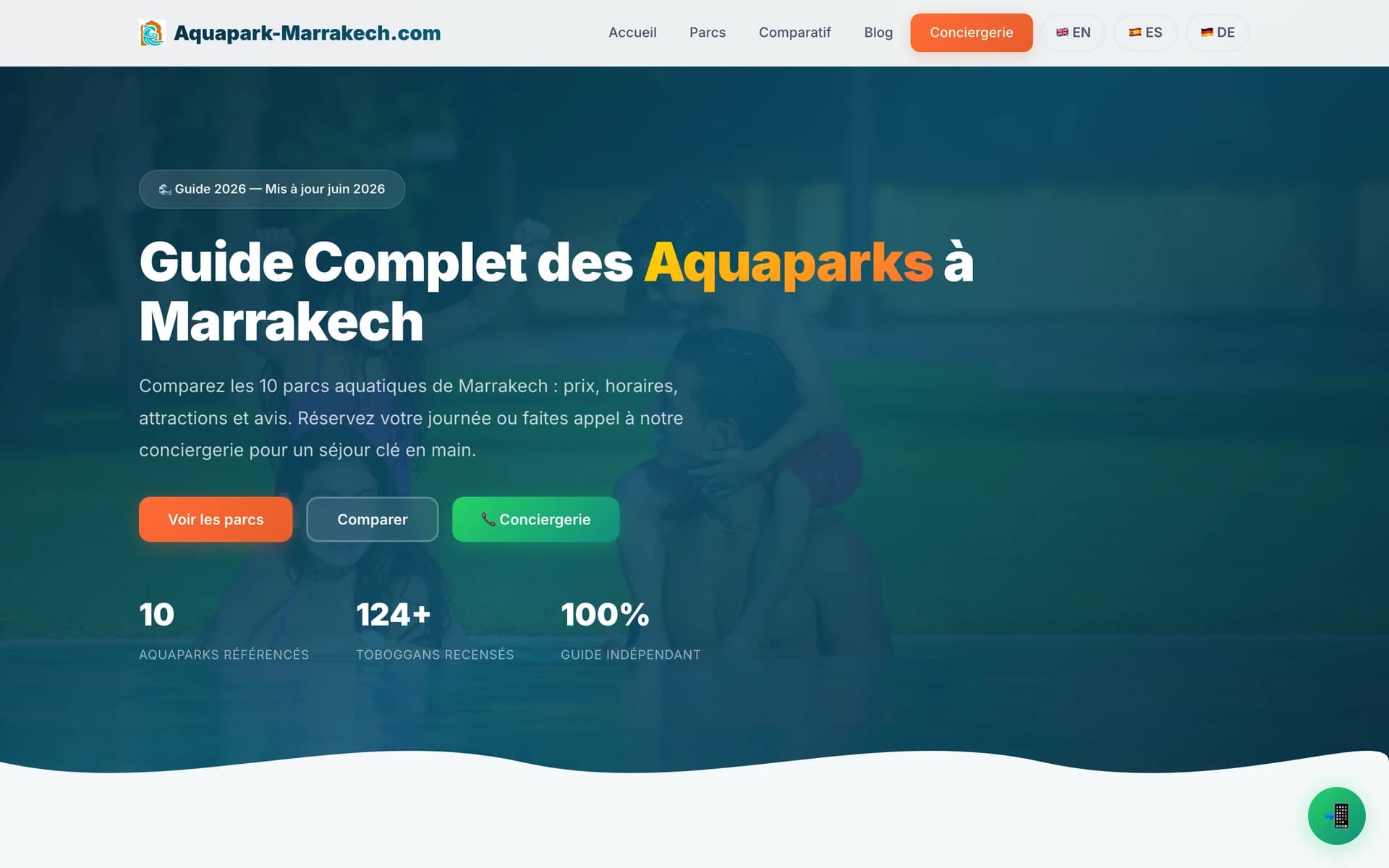 Aquapark Marrakech website screenshot, a ZAOURI project